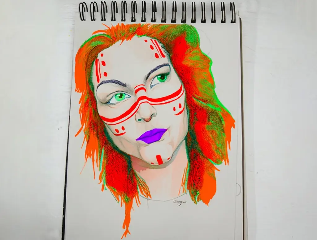 After: Add vibrant colors to the tribal markings and hair, giving the sketch a modern twist.